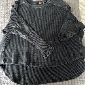 Free People One Blake Thermal. Women's Long Sleeve Waffle Knit Top - Charcoal